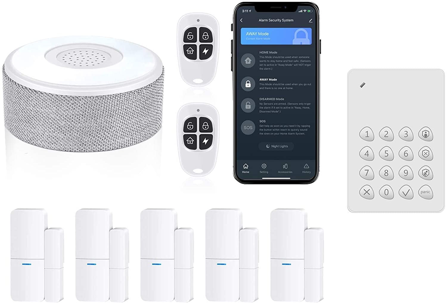 Home Alarm System 8 PiecesKit Bundle with Keypad