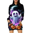 thumbnail image 2 of gljltg Women's Printed Loose All-match Hooded Double Pocket Sweater Dress for Women, Fall Winter, Suitable for Leisure, Party, Daily, Home, Beaches, Travel, Work, Gatherings, 2 of 7