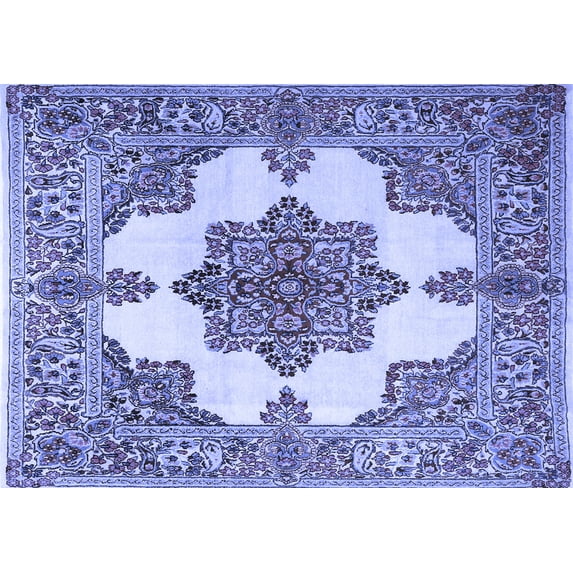 Ahgly Company Machine Washable Indoor Rectangle Medallion Blue Traditional Area Rugs, 3' x 5'