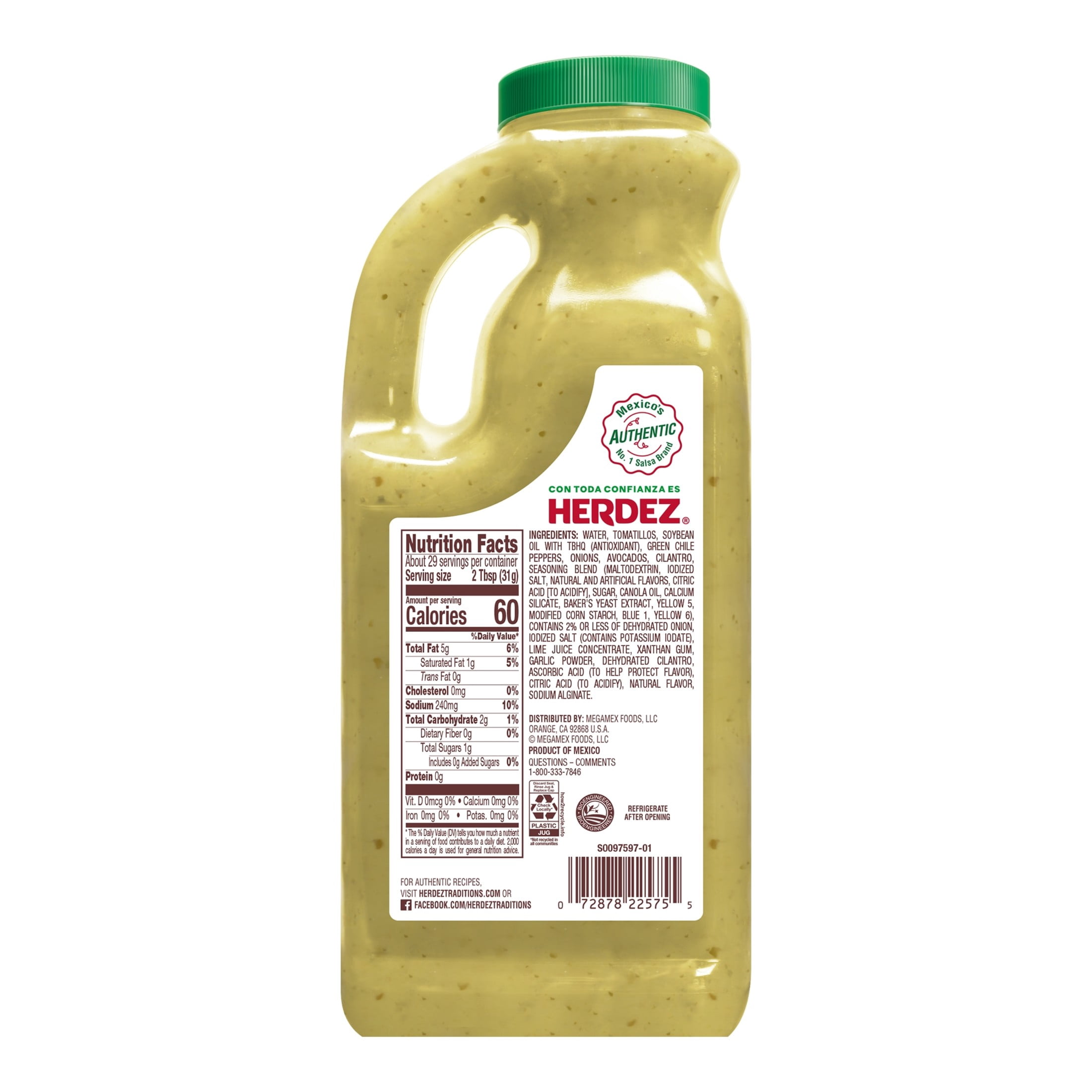 HERDEZ Guacamole Salsa Medium, Tortilla Chip Dip, Shelf Stable, 32 oz Large Plastic Jug