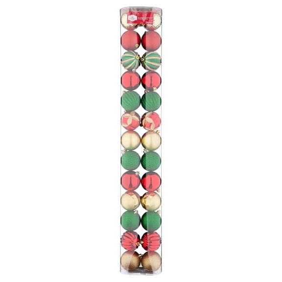 26-Count Red/Gold/Green Ball Shatterproof Christmas Ornaments, 3", by Holiday Time