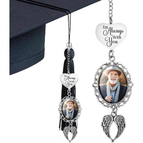 Custom Memorial Graduation Tassel Photo Charm with Angel Wings, Class of 2025 Gifts, Congratulations Gift, Grad Cap Decorations, Grad Tassel Memorial Charm, 2025 Graduation Gifts