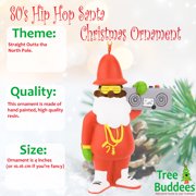 Tree Buddees Funny Retro Hip Hop Rapper Santa Claus Christmas Ornament, 80s 90s Throwback, Boombox Bling, Hand-Painted
