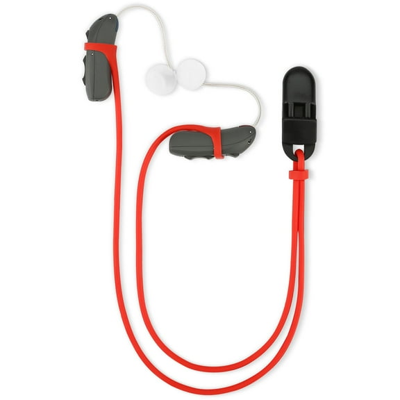 Vivtone Hearing Aid Clip and Anti-Lost Lanyards, Holder Straps for BTE Hearing Aids, Elastic and Fashionable, Red