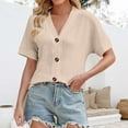 thumbnail image 2 of Breezora Women Button Down Cardigan V Neck Short Sleeve Top Lightweight Loose Fit Open Front Cover Up L Size Khaki, 2 of 9