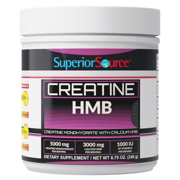 Superior Source Creatine HMB - Creatine Monohydrate for Muscle, Recovery & Exercise Support - Dye-Free - Unflavored, 8.75 oz