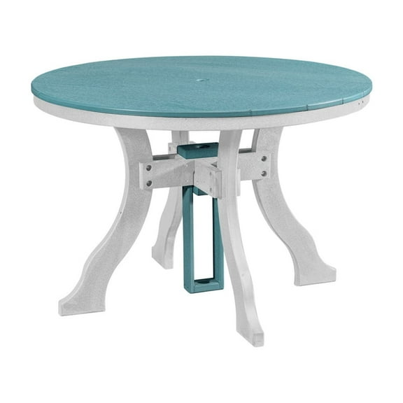 Round Patio Dining Table - Outdoor Table with Umbrella Hole - Blue