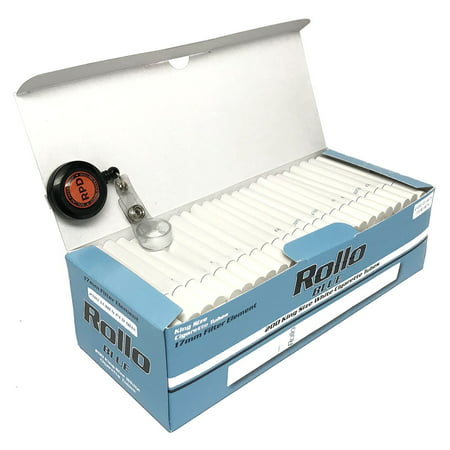Rollo Blue - King Size (84mm) White Cigarette Tubes (200 Tubes per Box) 3 Boxes with Rolling Paper Depot Lighter