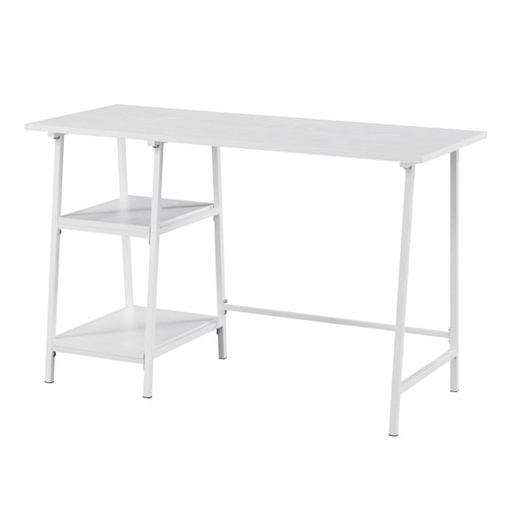 Pemberly Row Modern Trestle White Metal Desk with White Wood Top