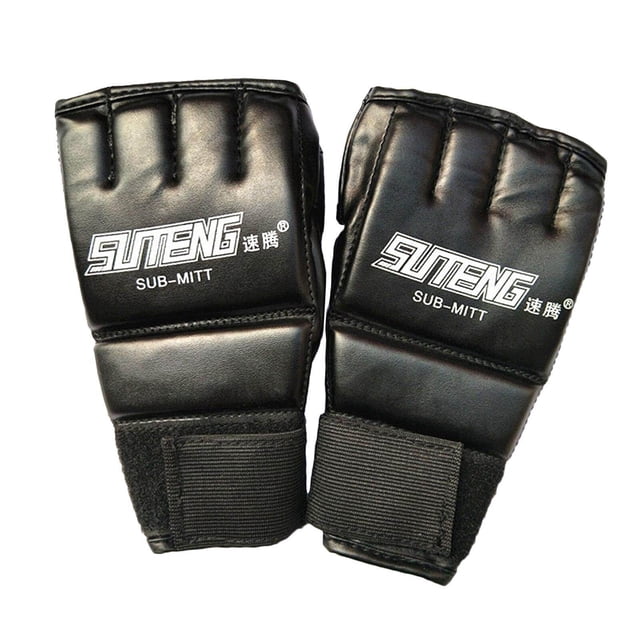 facefd Gants de Boxe MMA Demi-Doigt Gants d'Entraînement pour Adultes Noir 2