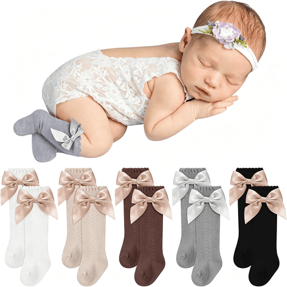 TELOLY 5 Pairs Long Preemie Socks Premature Newborn Baby Knee High Cotton Socks for Girls Boys Infant Toddler Soft Newborn Socks Girl