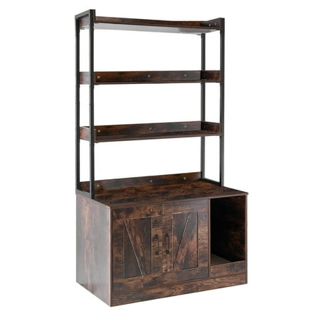 Cat Litter Box Enclosure Wooden Litter Box Furniture with 3 Shelves