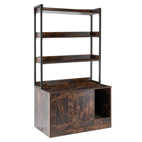 Cat Litter Box Enclosure Wooden Litter Box Furniture with 3 Shelves