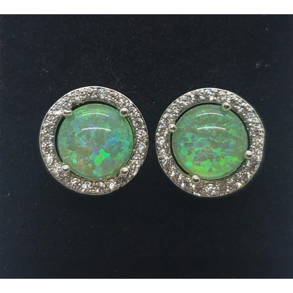 12mm Round Green Opal & Topaz Sterling Silver Earrings