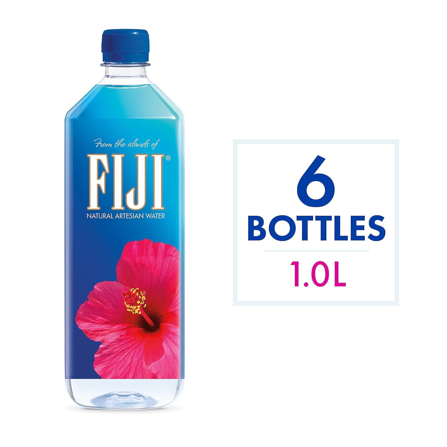 FIJI Natural Artesian Bottled Water 1 Liter / 33.8 fl oz (Pack of 6) -100% Natural Electrolytes