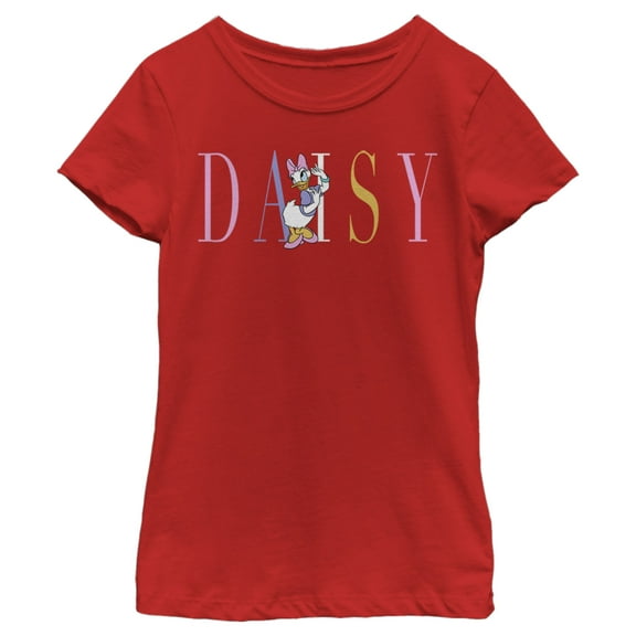 Girl's Mickey & Friends Daisy Duck Rainbow Name  Graphic Tee Red X Small
