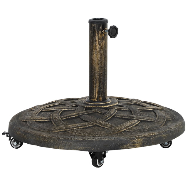 Outsunny Base Ronde pour Parasol de Patio avec Roues, Support de Parasol en Résine Bronze