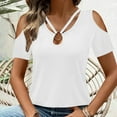 thumbnail image 4 of RYRJJ Womens Summer Cold Shoulder Tops Short Sleeve V Neck T Shirts Loose Dressy Casual Tunic Blouses Criss Cross Tees(White,L), 4 of 9