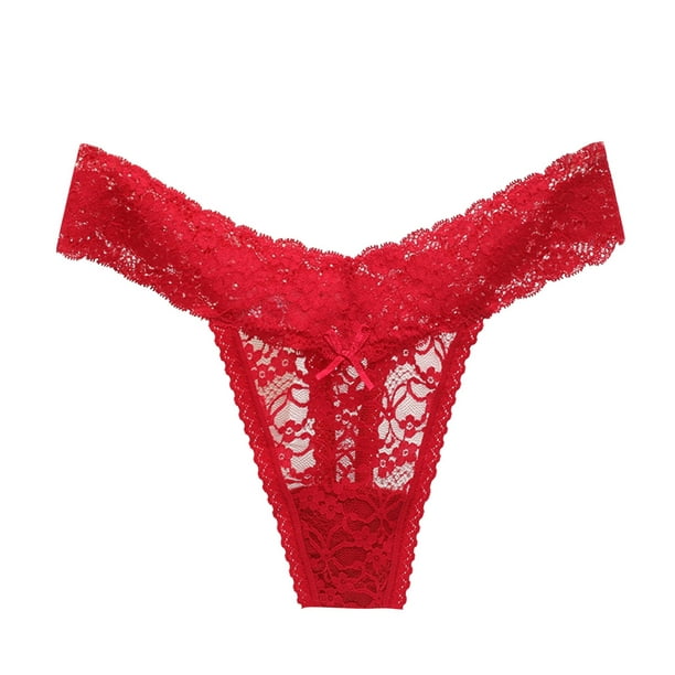Aayomet Women's Plus Size Panties Women Thong T Pants Transparent Lace Cotton  Panties (Red, XL) 