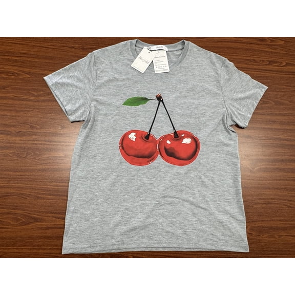 Busydd Womens Tops Stylish Cherries Graphic Tee Shirts Round Neck Short Sleeve Summer Tops Regular Casual T-Shirts for Women
