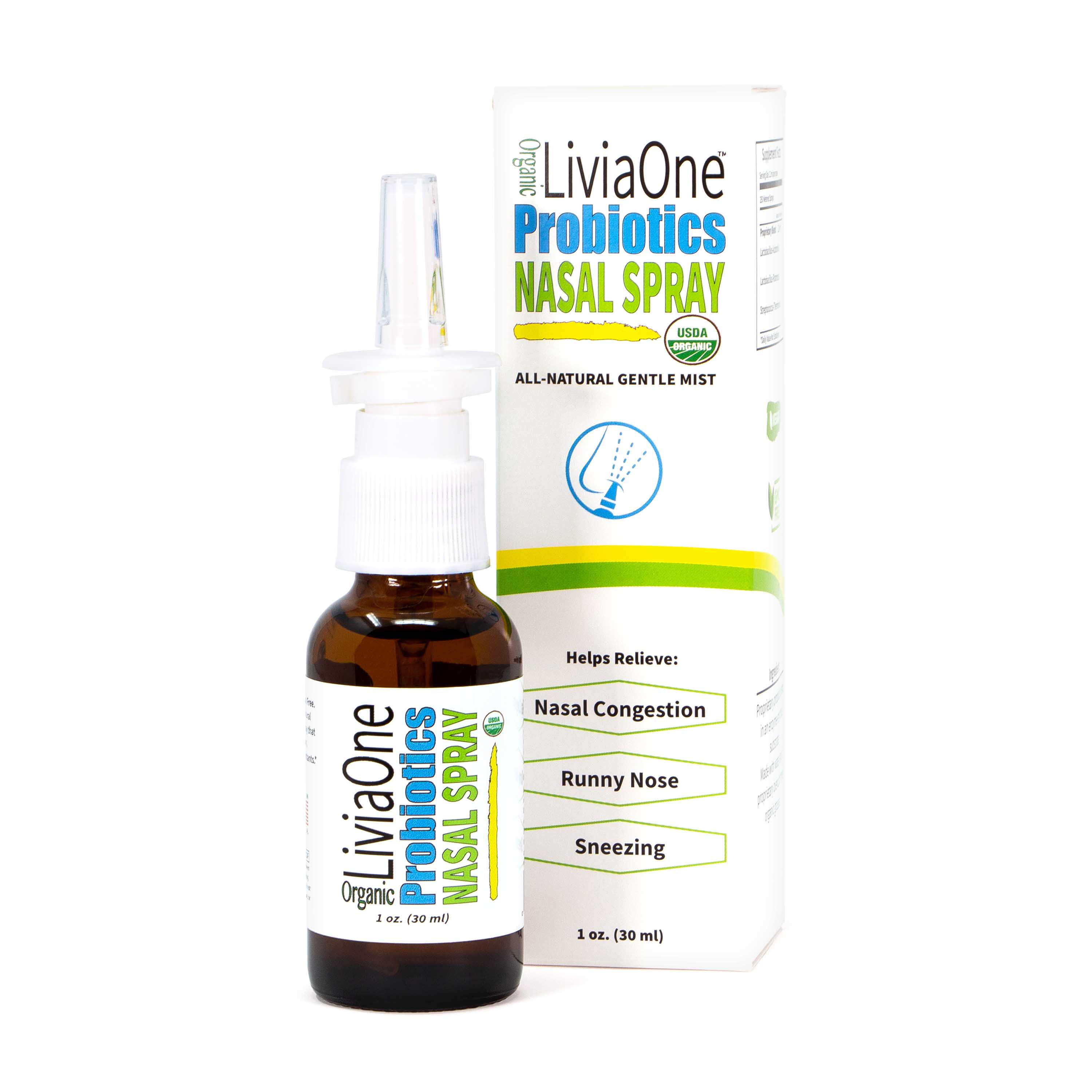 LiviaOne Probiotics Nasal Spray 1oz USDA Organic Certified All