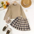 thumbnail image 3 of 13Y Big Girls Clothes Big Girls Outfits 13-14 Years Girls Long Sleeve Top Plaid Skirt 2PCS Set Khaki, 3 of 8