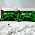 thumbnail image 3 of YST Kids Gamer Bed Sheets Full, Gaming Fitted Sheet, Video Games Gamepad Sheets Neon Glowing Square Geometric Grid Green Bed Set, 3 of 4