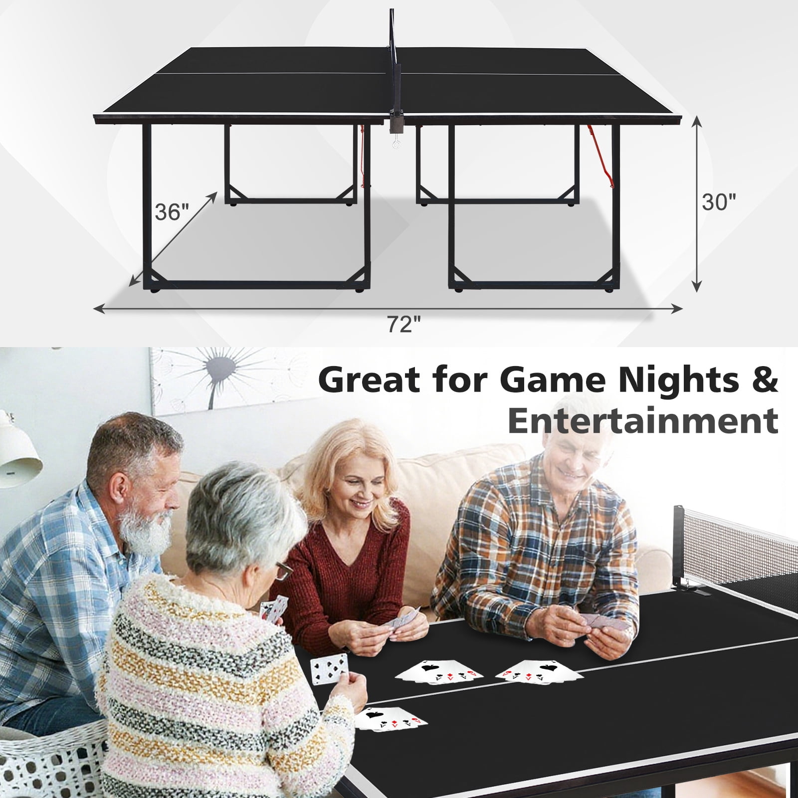 HooKung 6ft Ping Pong Table Foldable Table Tennis Table for Indoor Outdoor with Net, Table Tennis Paddles and Balls, Multi-Use Family Game Table for Kid Teenager Adult