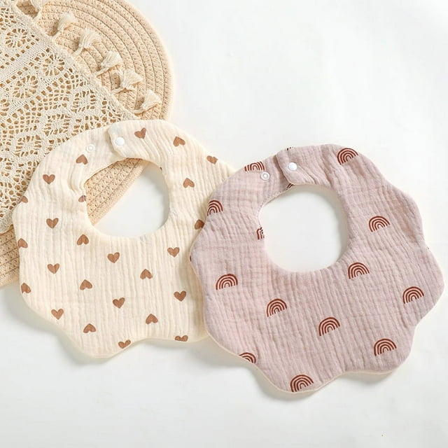 Paquete de 2 baberos de algodón orgánico con rotación de 360°, baberos de muselina para recién nacidos y baberos unisex para bebés, ajustables con broches, súper suaves