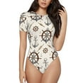 thumbnail image 2 of Uemuo Anchor with Rope Pattern Women's One Piece Short Sleeve Swimsuit Rash Guard Surfing Modest Quick-drying Swimsuit Beach Essentials-X-Large, 2 of 9
