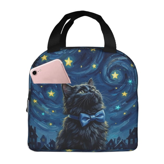 Cute Black Cat Insulated Lunch Bag Reusable Lunch Box Women Men,Cooler Thermal Meal Tote For Picnic Office Work