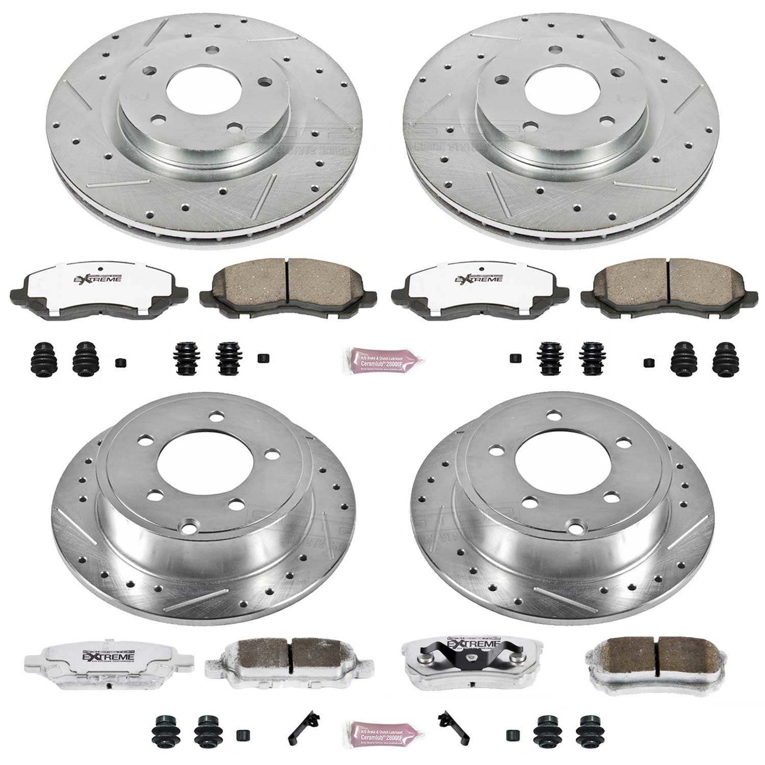 PowerStop Front and Rear Z26 Street Warrior Carbon-Fiber Ceramic Brake Pad and Drilled and Slotted Rotor Kit Fits: CHRYSLER DODGE JEEP MITSUBISHI Select Models K2840-26