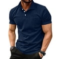 thumbnail image 2 of Qwertyu Mens Polo Shirts Short Sleeve Button Golf Casual Slim Fit Shirt with Pocket Spring Summer Stylish Tops Navy 2XL, 2 of 5