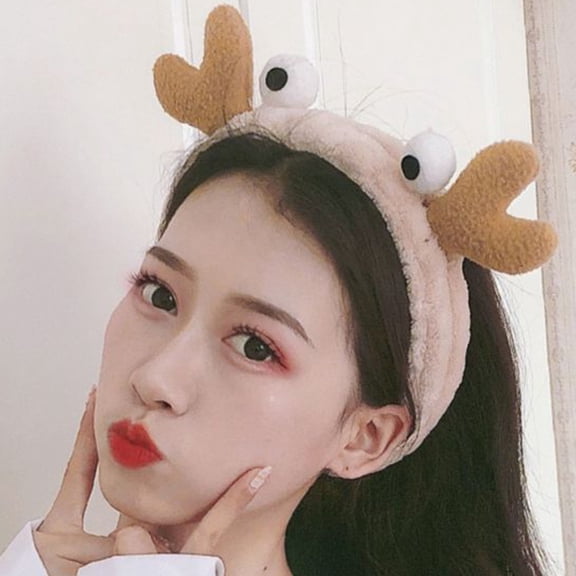 OUNONA Adorable Women's Antler Headband for Face Washing Spa and Makeup, Plush Material, Assorted Color, 2pcs