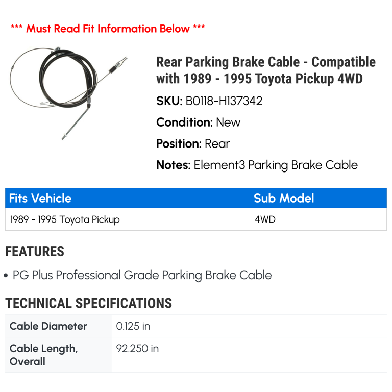 Rear Parking Brake Cable - Compatible with 1989 - 1995 Toyota
