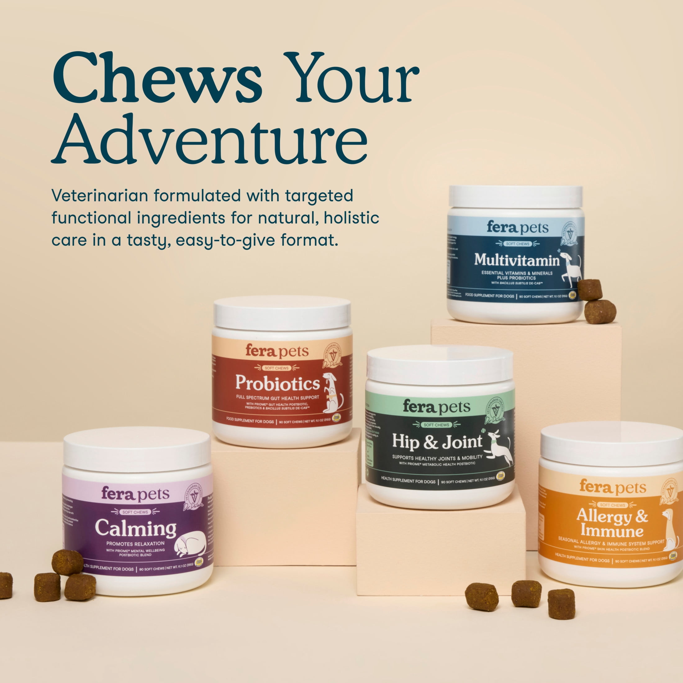 Fera Pets Dog Multivitamin Chews - With Probiotics, Glucosamine & Omega-3s - 90 Soft Chews