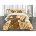 thumbnail image 3 of Ambesonne African Quilted Bedspread Set 3 Pcs, Dancing Woman Hand Drawing, Queen Size, Green Red Yellow, 3 of 5