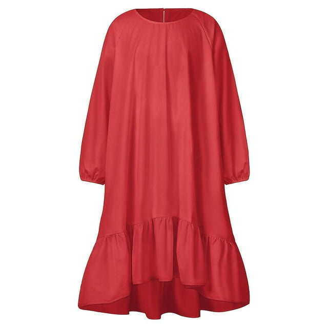Children's Clothes Ruffle Loose Long Sleeve Round Neck Dress Cute Children's Princess Dress