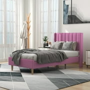alazyhome Twin Size Upholstered Platform Bed Frame, Easy Assemble, Pink