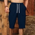 thumbnail image 4 of Mens Casual Soft Cotton Linen Long Shorts Knee Below Sport Running Lounge Work Shorts Capri Pant Size 2XL Navy, 4 of 7