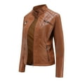 thumbnail image 3 of Defitshape Women's Long Sleeve Leather Jacket Faux Leather Top Thermal Zipper Motorcycle Bike Zip Fashion Outerwear Umber Medium, 3 of 4