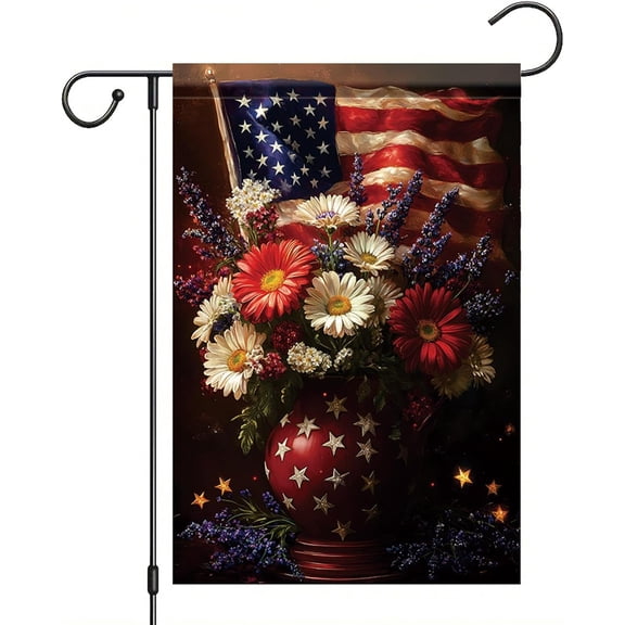 4th July Patriotic Floral God Bless America Garden Flag 12 x 18 Inch Double Sided Polyester Outdoor Decor