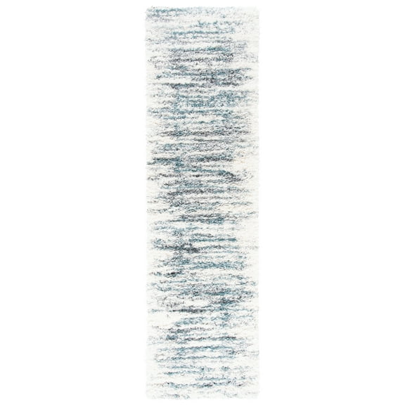 SAFAVIEH Fontana Danny Abstract Shag Runner Rug, Ivory/Teal, 2'3" x 6'