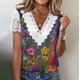 thumbnail image 5 of Tops de Manga Corta Cuello en V para las Mujeres Plegar Impreso Botón Abajo Blusa de Verano Casual, Tops de Verano de las Mujeres Cuello en V con Mangas Cortas, 5 of 5