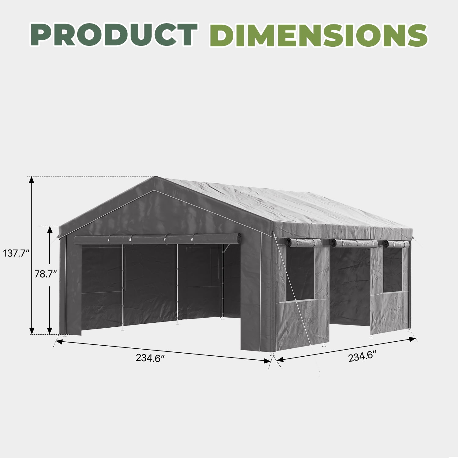 BaPiPro 20x20FT Grey Gable Top Carport, Multifunctional Outdoor Storage Shelter with All-Weather Metal Frame for Patio Vehicle Parking & Outdoor Gear Storage