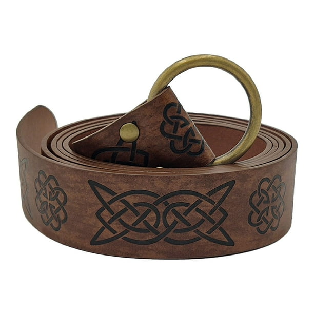 Cinturón medieval retro en relieve para ropa vikinga, cinturón de caballero falso para feria LARP Marron oscuro