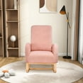 thumbnail image 2 of Rocking Chair, Modern Sherp Upholstered Accent Glider Chair with High Back and Side Pocket, Tufted Armchair Lounge Chair with Rubber Wood Legs for Living Room, Bedroom, Office, Pink, 2 of 7