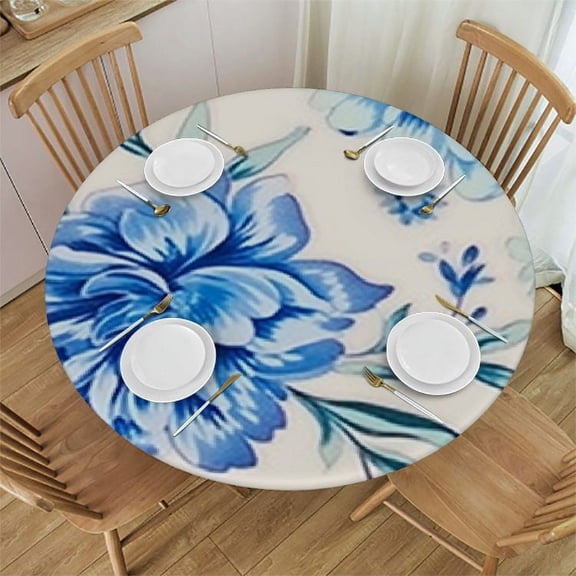 BANET Indoor Outdoor Tablecloth Water Resistant Spill Proof Fabric Table Cover,China Blue 31"-35