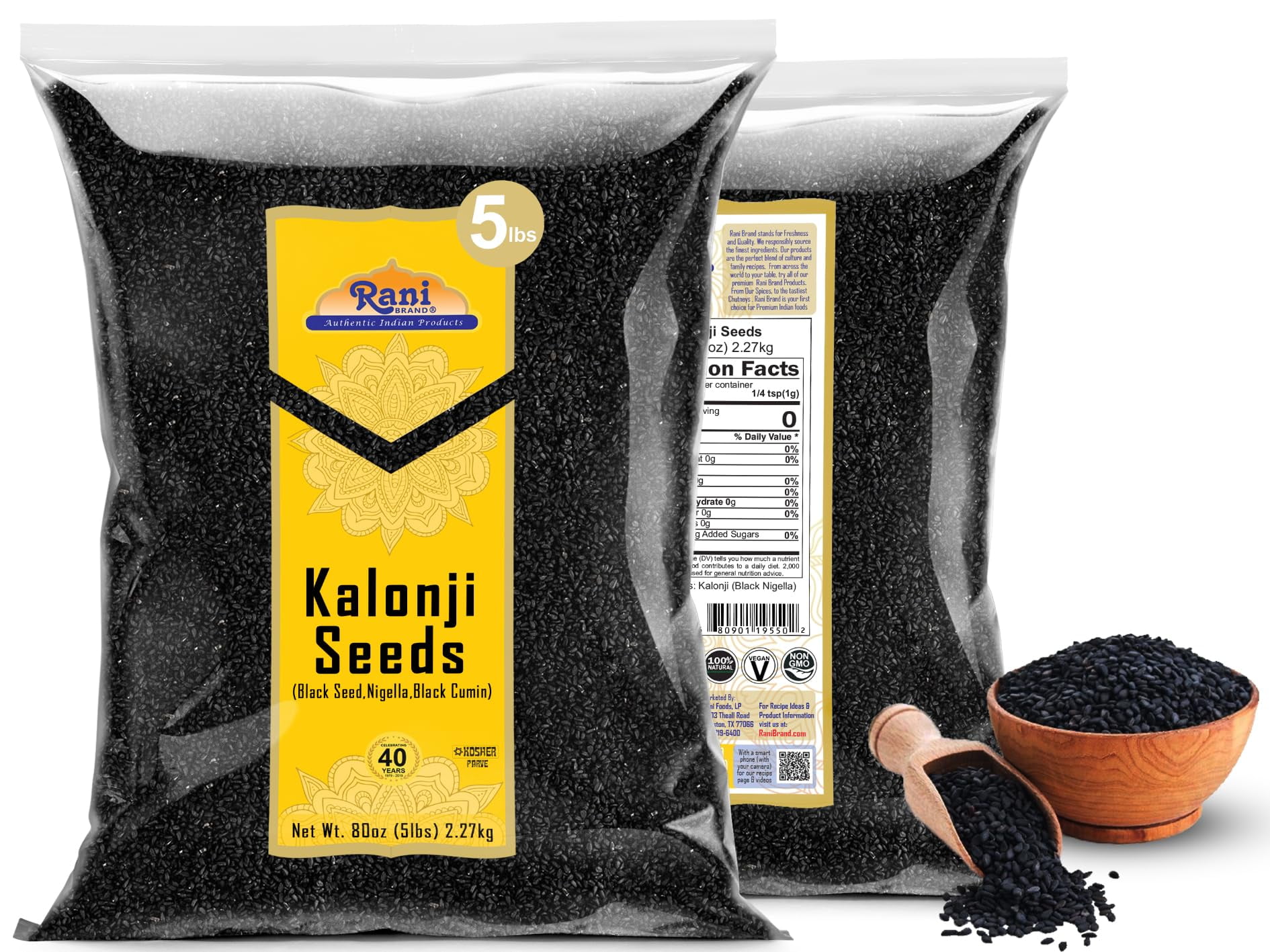 Rani Kalonji Seeds Whole Spice (Black Seed, Nigella Sativa, Black Cumin) 80oz (5lbs) 2.27kg ~ All Natural | Gluten Friendly | NON-GMO | Kosher | Vegan | Indian Origin