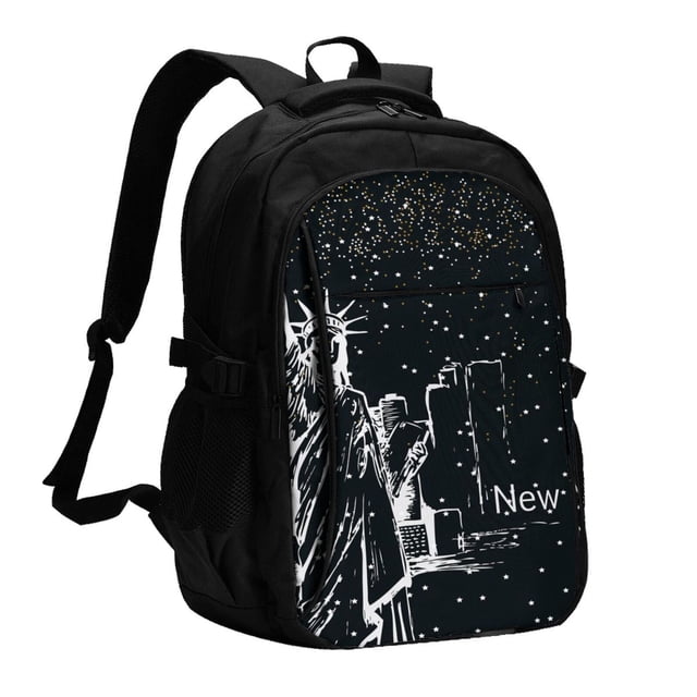 Easygdp New York City1 Mochila para Laptop de Viaje con Puerto USB, Mochila para Laptop con Puerto de Carga USB para Mujeres y Hombres